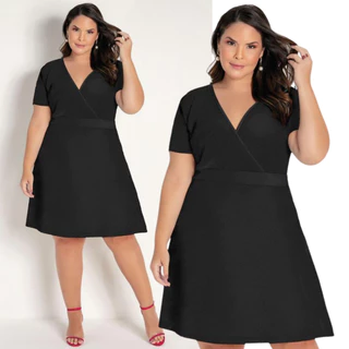 Vestido Transpassado Manga Curta Plus Size Evangélico