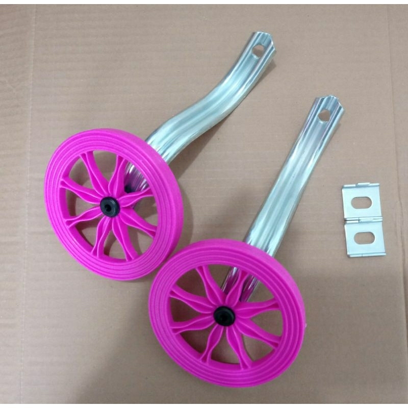 Par Rodinhas laterais Para Bike Aro 16 Rosa Fixação No Eixo.