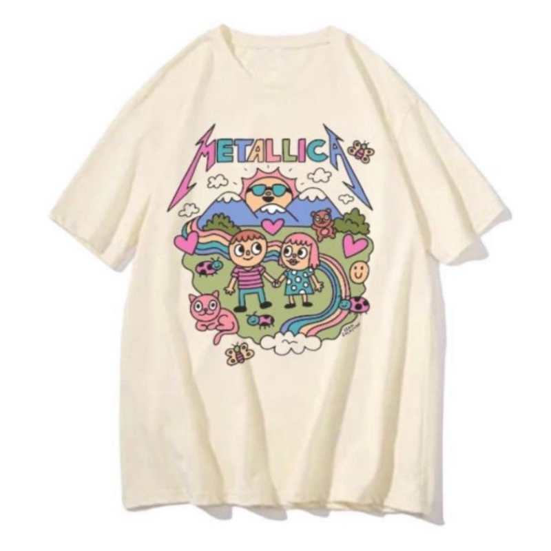 camiseta banda metallica unisex creme rock