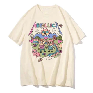 camiseta banda metallica unisex creme rock