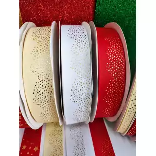 Fita de gorgurão 38 mm estampa dourada natal/rolo 3 metros.