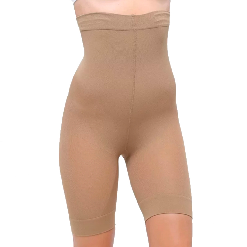 Shorts Modelador Selene com Silicone no Cós Elastano Cinta Alta Redutora Pó  de Arroz Bege Modela Comprime Barriga