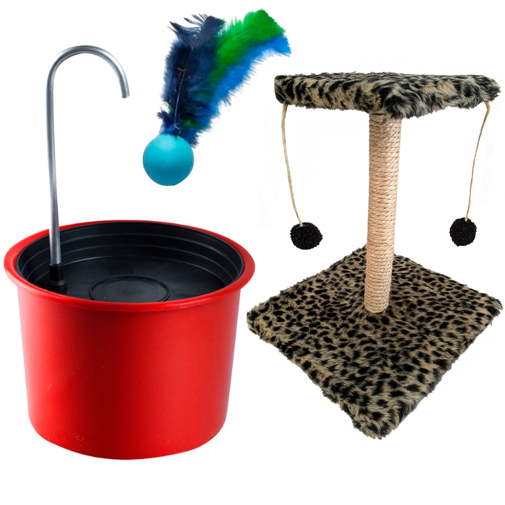 Bebedouro Gato Fonte Para Gatos Tipo Fonte + Arranhador Poste Para Gatos com Bolinha Dupla