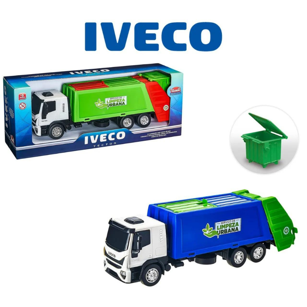 Caminhão de Brinquedo Iveco Tector Coletor Laranja e Verde em