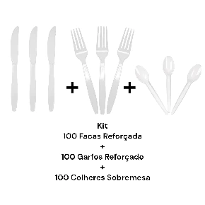 KIT GARFO REFORÇADO + FACA REFEIÇÃO REFORÇADO + COLHER SOBREMESA - TALHERES DESCARTÁVEL RESISTENTE FESTA CHURRASCO EVENTOS - KIT COM 150 OU 300 PEÇAS
