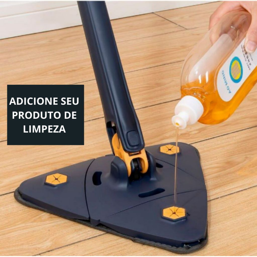 Esfregão Triangulo Mop Ajustável Giratória 360° Limpeza Banheiro Chão Janela Teto