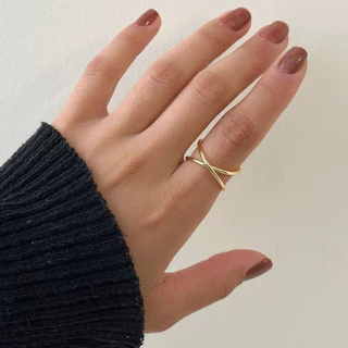 Anel Ajustável Cruzado Banhado a Ouro 18k
