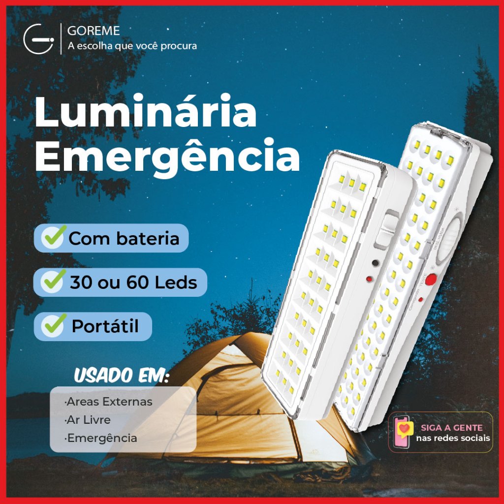 Luminária Emergência Lâmpada 30 ou 60 Leds Recarregável Bivolt Luz