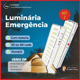 Kit 2 Luminária Emergência Lâmpada 30 ou 60 Leds Recarregável Bivolt Luz Branca