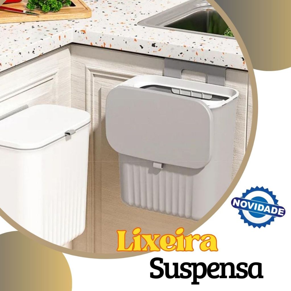 Caixote de lixo Cozinha lata de lixo sem tampa lata de lixo de parede para  porta de gabinete pendurado lata de lixo para cozinha quarto quarto, 8L /  2.1 galões Caixote da