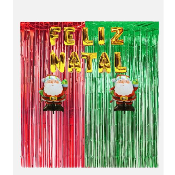 Painel Kit Balões Natalino Papai Noel Feliz Natal Decoração Cortina 40cm