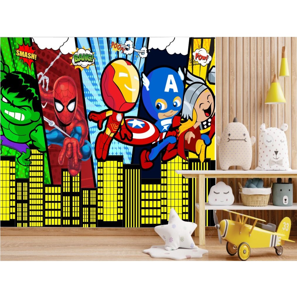 Papel de parede vingadores baby prédios Modelo 02 1,15m Altura por 2 ...