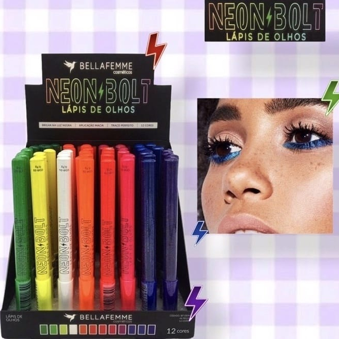 Lapis de Olhos Neon Bolt 12 Cores Brilha na Luz Bella Femme BF10094 ...