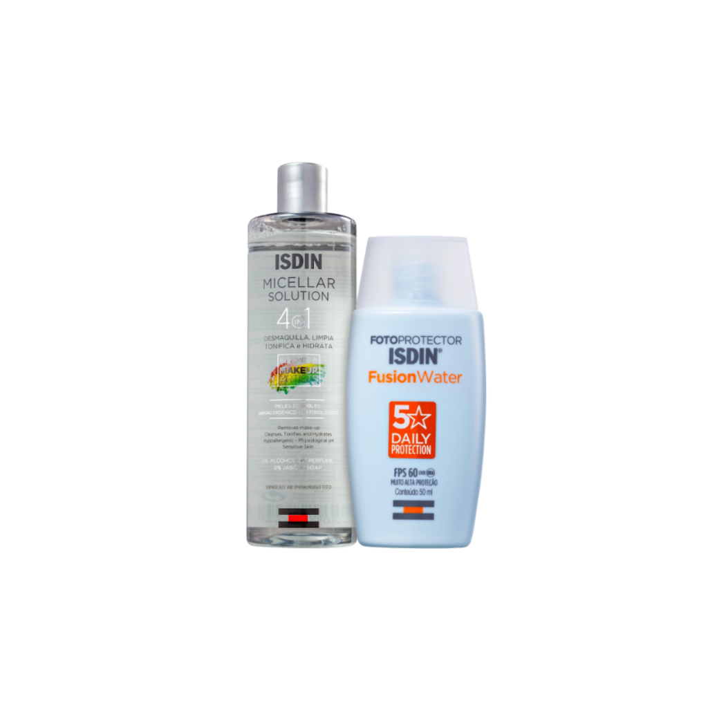 Kit Facial ISDIN Protetor solar FPS60 Sem Cor + Água Micellar 400ml ...