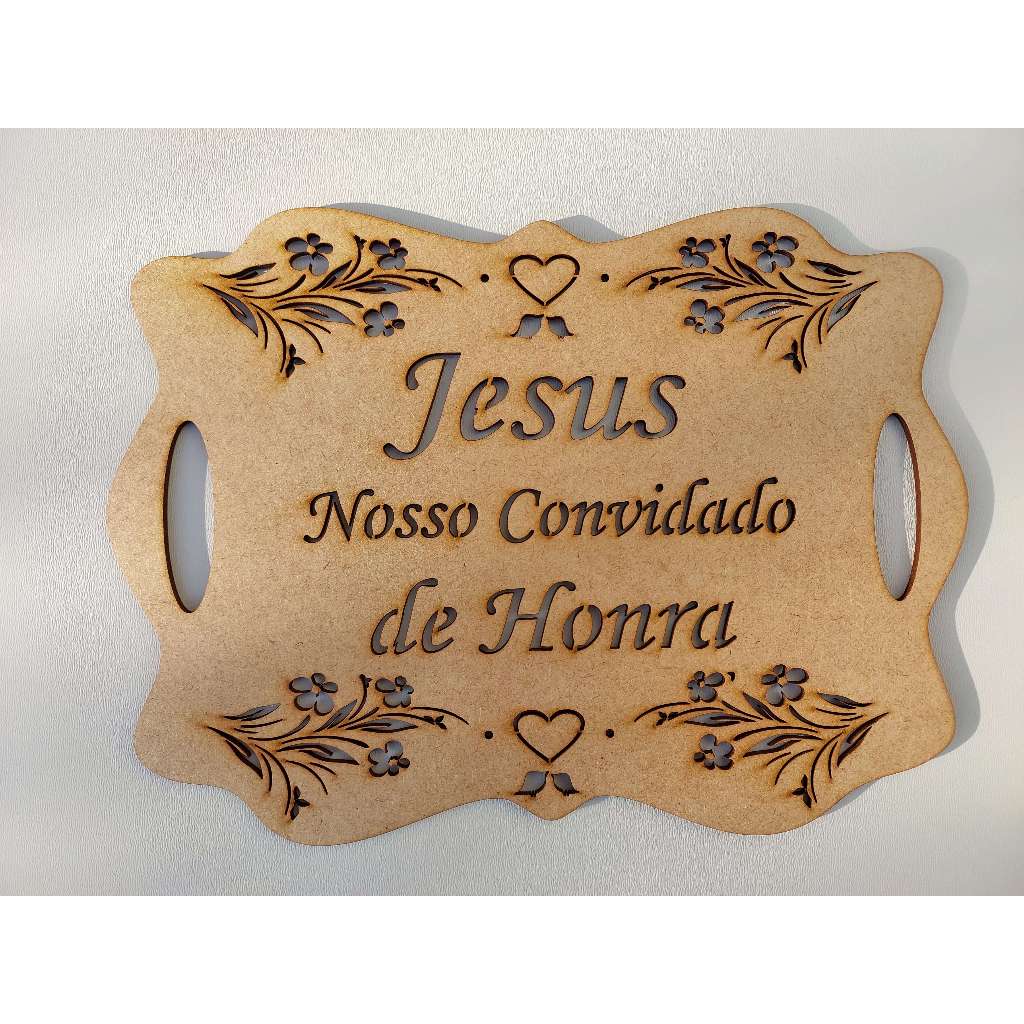 kit 2 Placa de Casamento em Mdf 3mm plaquinha casamento Lá vem a noiva e Jesus nosso convidade de honra