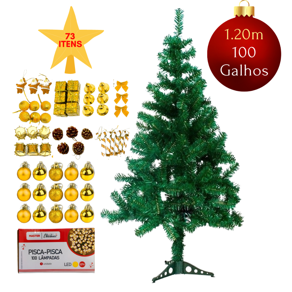 Árvore Natal Decorada Nº20 150cm Dourada - 1 un - Kasa