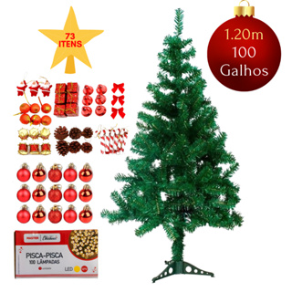 Árvore Natal Branca Decorada 1,20M 65 Enfeites Pisca 220V na