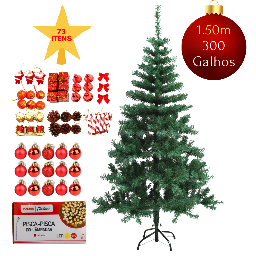 Arvore de Natal 1,50 M 300 Galhos Pinheiro Verde Premium Pinheiro Decoração  Natalina Cheia Pinheirinho Natalino