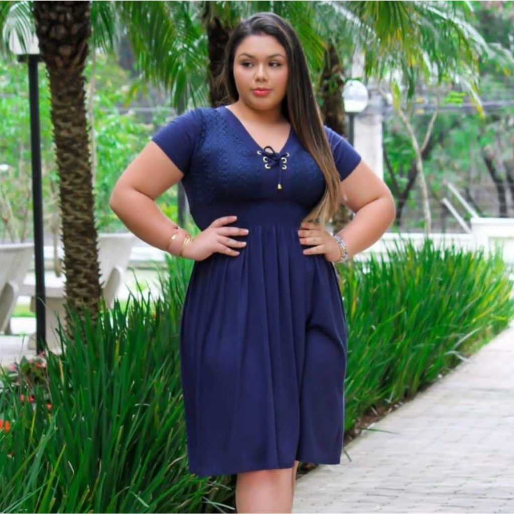 Vestido Midi Plus Size Gola V Confort vel Tend ncia Moda Ver o