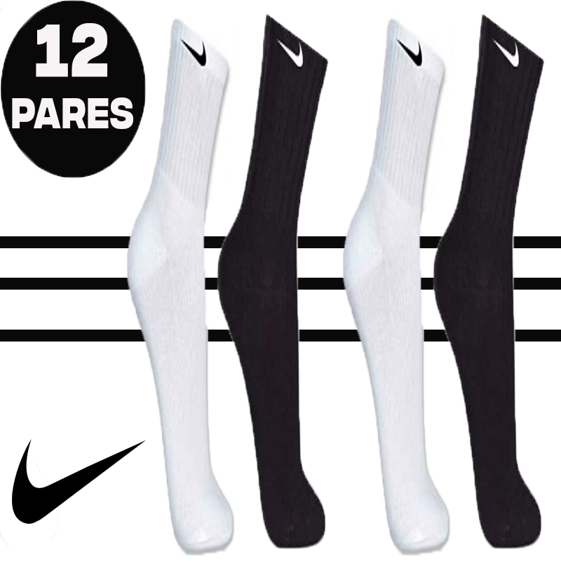 Kit 12 Pares de Meias BRANCAS E PRETAS, Cano Alto Meia Esportiva Meia Masculina!