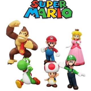Kit com 6 Bonecos Super Mario Bros em PVC - Infantil Filme Desenho Animado Jogo Crianças Brinquedo