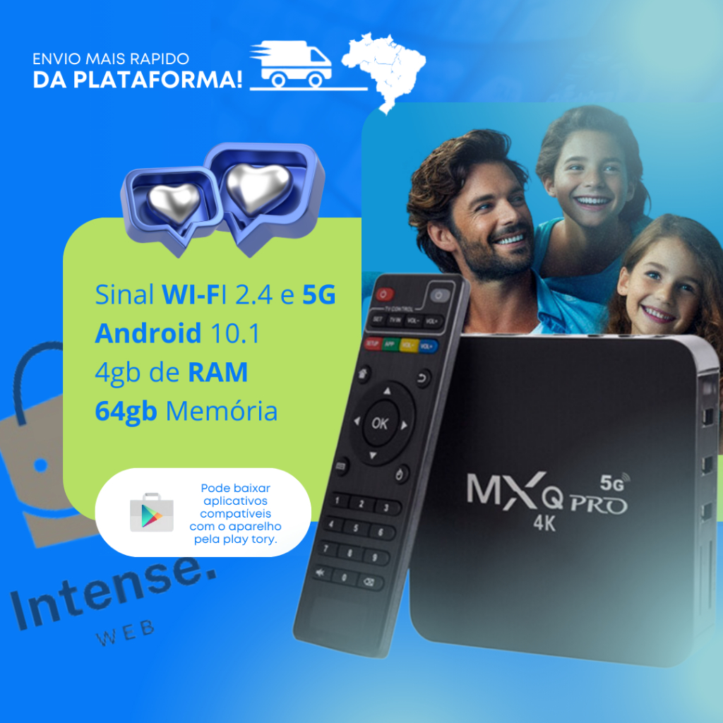 Conversor Smart Tv MXQPRO 4K + 64Gb Ram Android 12.1 Wi-Fi 5G