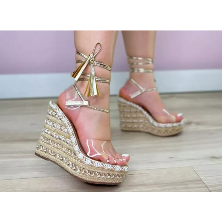 Shekinah Sandalia De Lacinho Salto Grosso Sandália Anabela