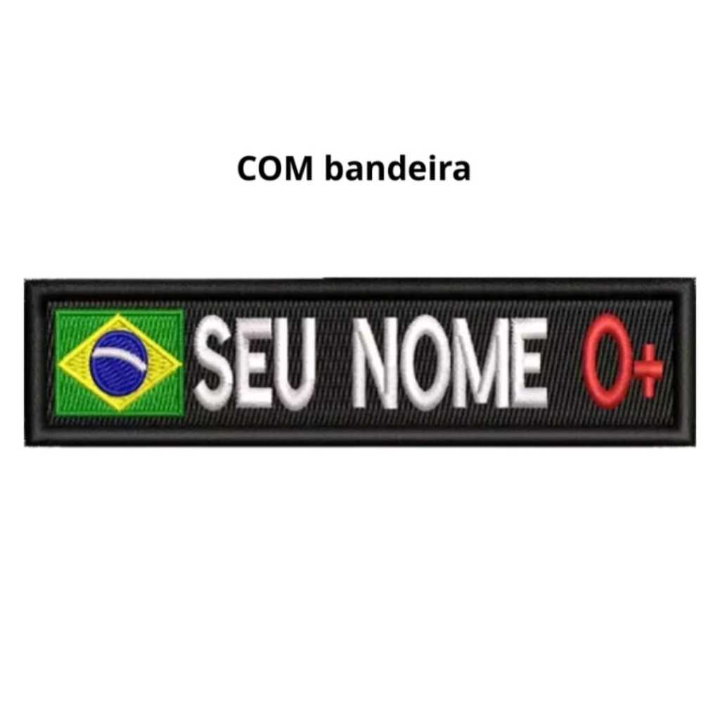 Tarja com Nome e Tipo Sanguíneo Bordado Patch 10x2,5cm Tag Identificação com Velcro