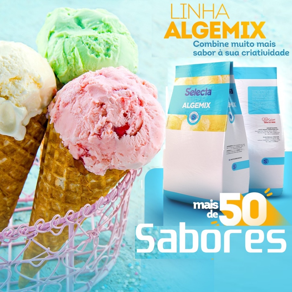 Base Saborizante em Pó p/ Gelados e Comestíveis, Sorvete Picolé Selecta Algemix 1kg * Sabores *