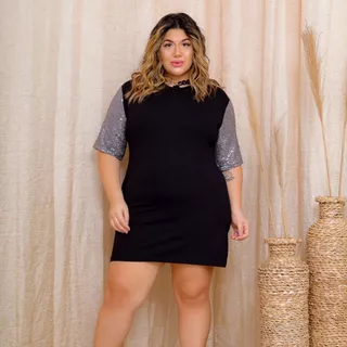 Vestido Camisetão Plus Size Paetê XG Chamise Camisão Moda - Maetê