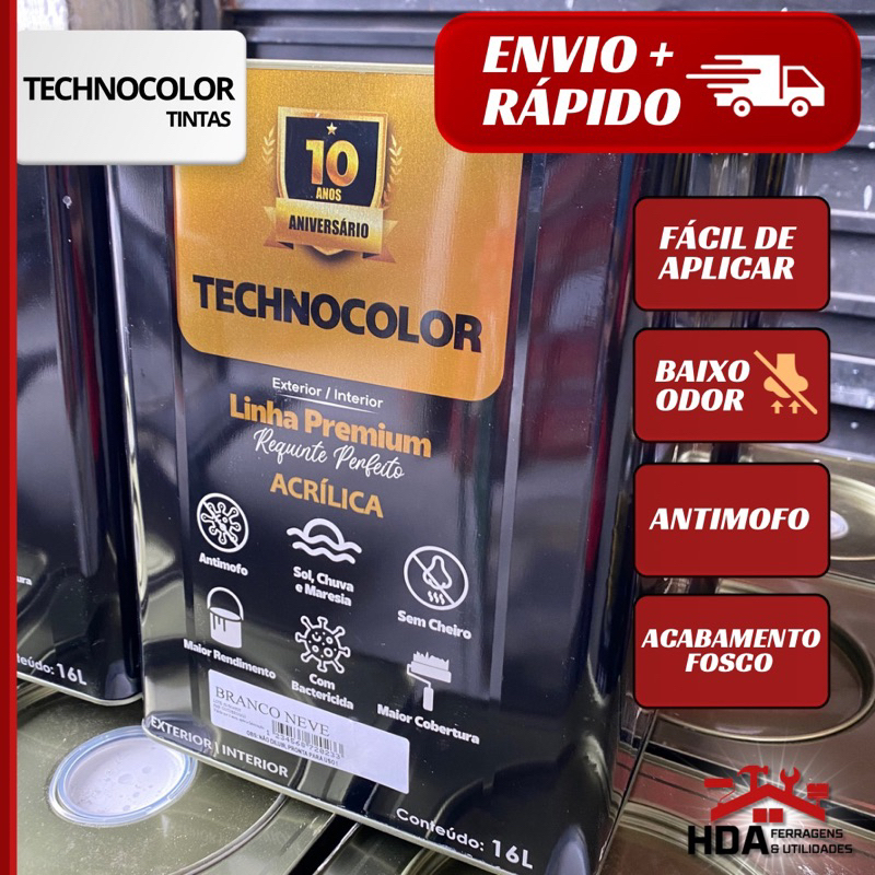 Tinta Látex Acrílica Premium Parede Antimofo Interior e Exterior Branca 16Lt - Technocolor
