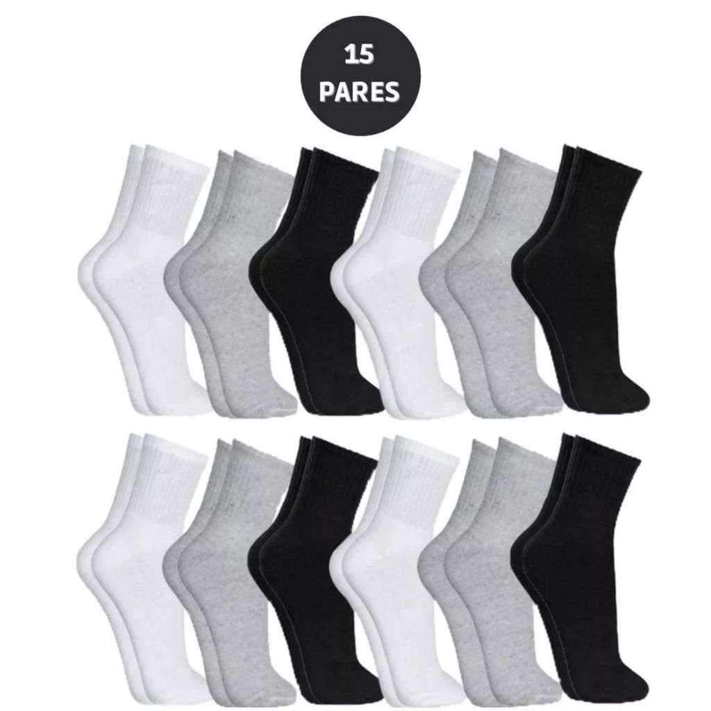 Kit 15 Pares De Meias Cano Auto Unissex