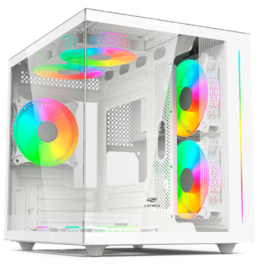 Gabinete Gamer Aquário White Branco Vidro Temperado Sem Cooler Fan C3tech USB 3.0 Grande