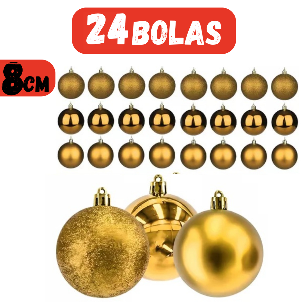 Jogo de Bolas Natalinas Gliter Dourado 6Pcs 8cm Maramelo Natal