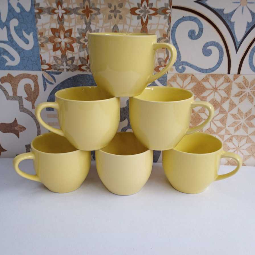 Jogo 12 Xícara Chá Café 170ml Amarelo em Porcelana - MUNDO DA