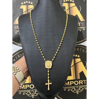 Cordão corrente terço 3mm 70cm banhado a ouro 18k nossa senhora aparecida