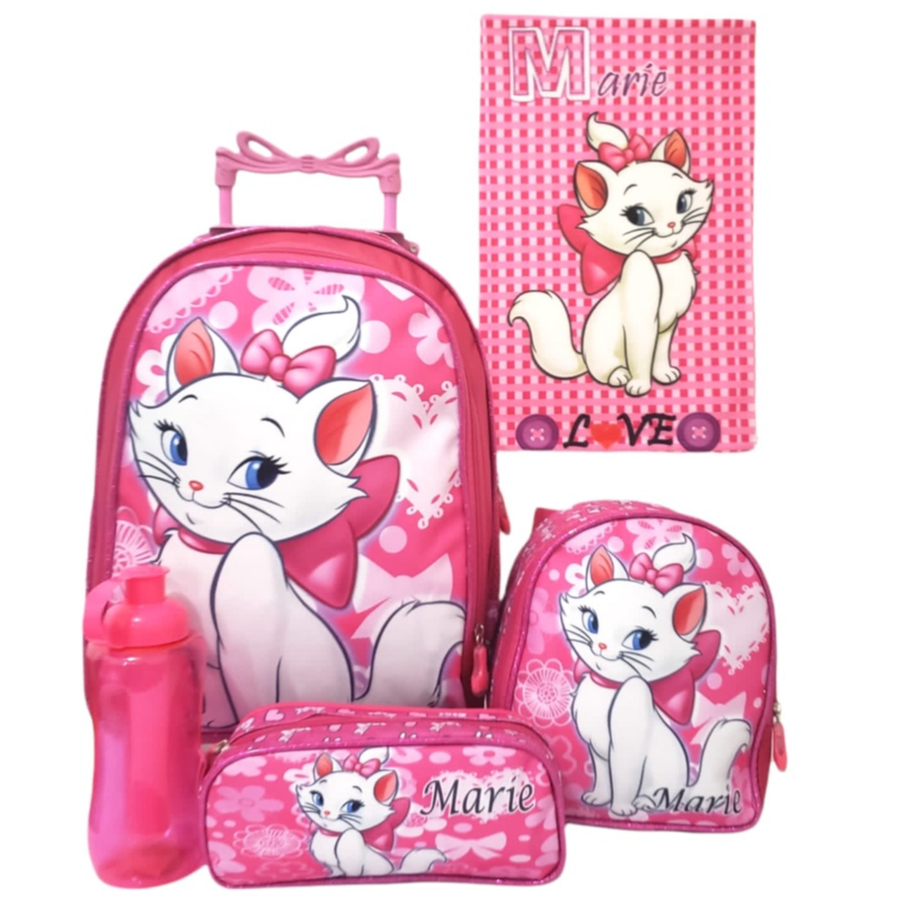 Kit Mochila Infantil Escolar Com Rodinhas Gata Marie