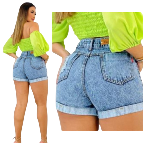 Short Feminino Jeans Short Curto Jeans Rasgado Feminino da Moda