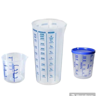 kit 3 copos medidor/Copo medidor em plástico com tampa 400ml /Copo Graduado Medidor de 500m/Copinho Medidor Graduado Transparente - 100m