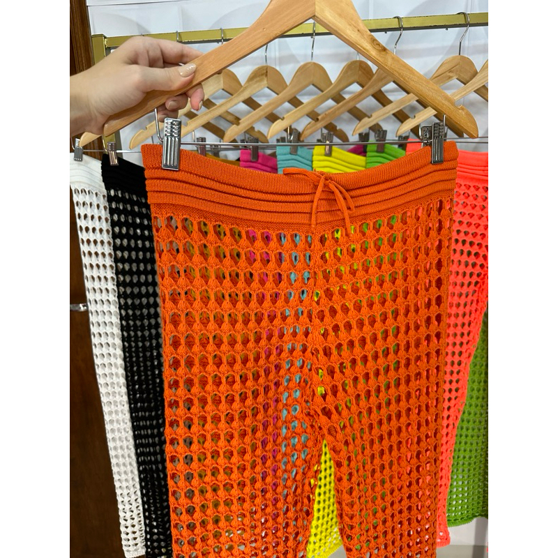 Calça Saída de Praia Tricot Linha Furadinha Rendada Tendencia Verão ...
