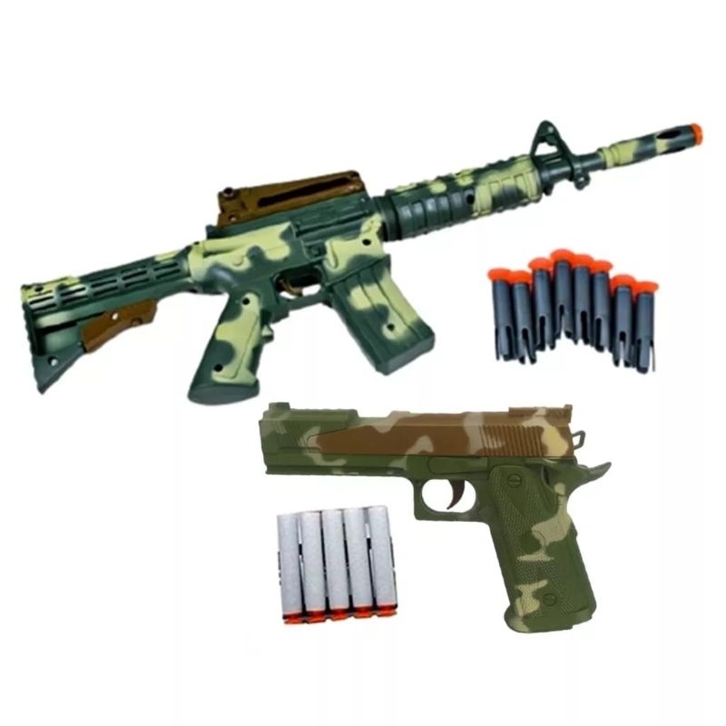 Arma de brinquedo com 2 lança dardos