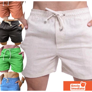 Short Brin Linho Masculino Mauricinho Bermuda Moda Praia