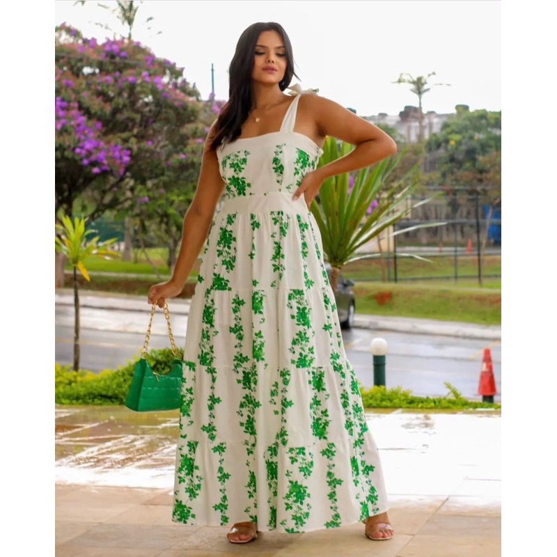 Vestido Midi Estampado em Tricoline com Gola