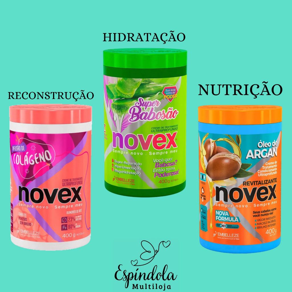 Kit Novex Cronograma Capilar Colágeno Reconstrução, Super Babosão ...