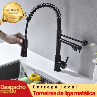 Torneira Cozinha Gourmet Monocomando Com Spray Extensor Prata Torneira de cozinha superior Tubo de água flexível para ajustar