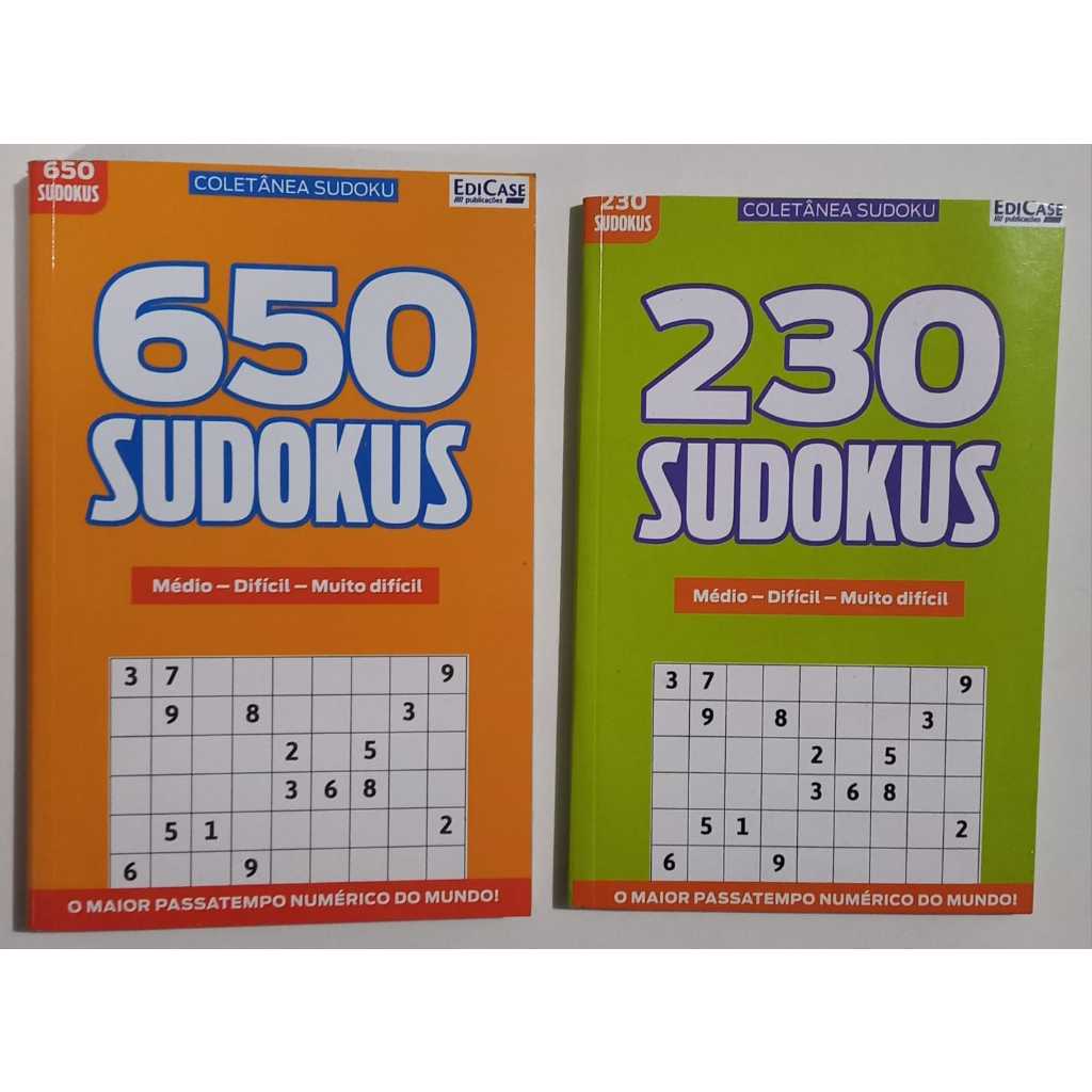 Kit 2 Livros SUDOKU 650 Jogos e SUDOKU 230 Jogos Passatempo Sudoku 880 Jogos