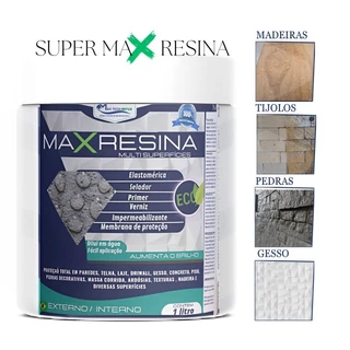 Max Resina Multi Superfícies 1Litro Base D" Água Incolor.Resina acrílica de uso profissional e amador Multi uso 6 em 1