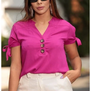 Blusa feminina em viscolinho gola V