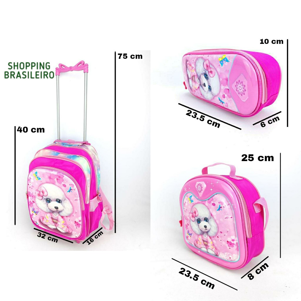 kit mochila escolar infantil para menina e menino com rodinhas com lancheira e estojo