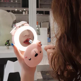 Mini Espelho com Led Para Maquiagem Portátil Ventilador Ring Light Porquinho -W1205
